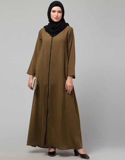 Modest Light Brown Front open with Zip Daily wear Basic Abaya Additional Angles